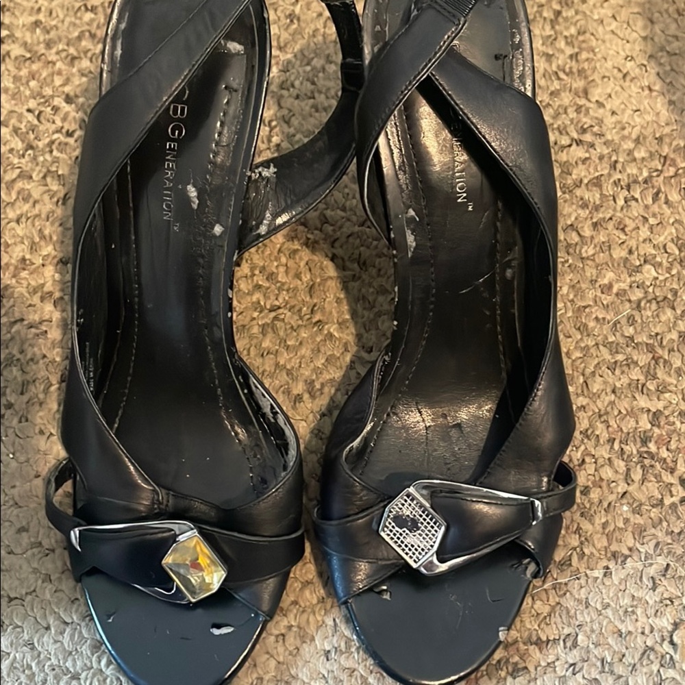 BCBGeneration Black Glossy Heels with Decorative Front